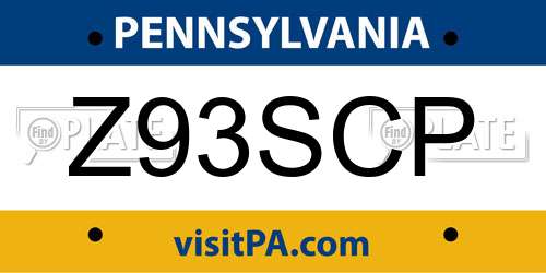 Z93SCP Pennsylvania License Plate