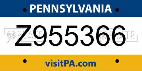 Z955366 Pennsylvania License Plate