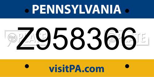Z958366 Pennsylvania License Plate