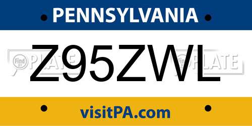 Z95ZWL Pennsylvania License Plate