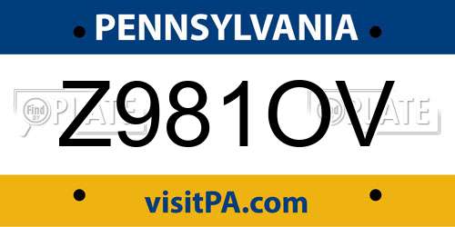 Z981OV Pennsylvania License Plate