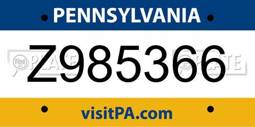 Z985366 Pennsylvania License Plate