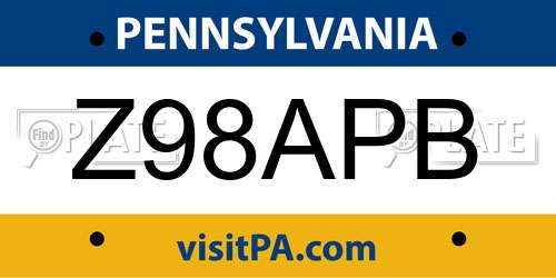 Z98APB Pennsylvania License Plate
