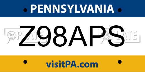 Z98APS Pennsylvania License Plate