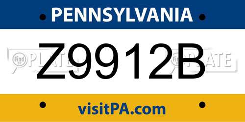 Z9912B Pennsylvania License Plate