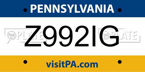 Z992IG Pennsylvania License Plate