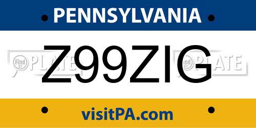 Z99ZIG Pennsylvania License Plate