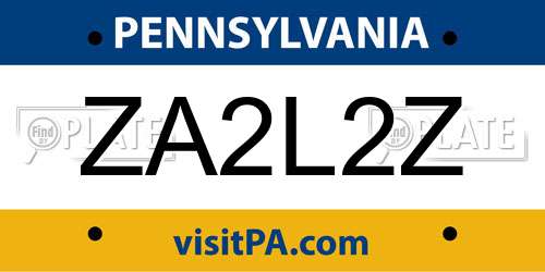 ZA2L2Z Pennsylvania License Plate
