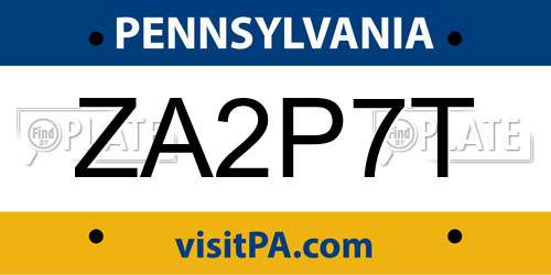 ZA2P7T Pennsylvania License Plate