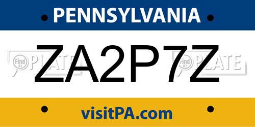 ZA2P7Z Pennsylvania License Plate