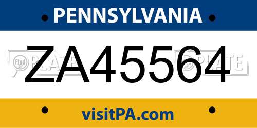ZA45564 Pennsylvania License Plate