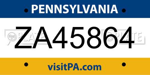 ZA45864 Pennsylvania License Plate