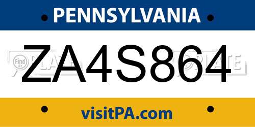 ZA4S864 Pennsylvania License Plate
