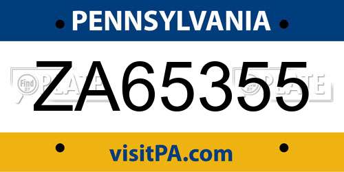 ZA65355 Pennsylvania License Plate