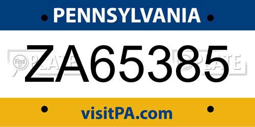 ZA65385 Pennsylvania License Plate