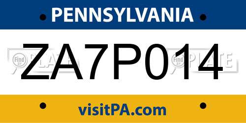 ZA7P014 Pennsylvania License Plate