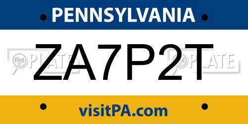ZA7P2T Pennsylvania License Plate
