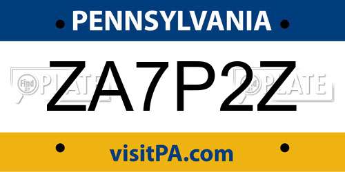 ZA7P2Z Pennsylvania License Plate