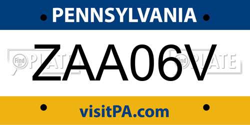 ZAA06V Pennsylvania License Plate