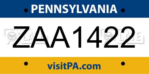 ZAA1422 Pennsylvania License Plate