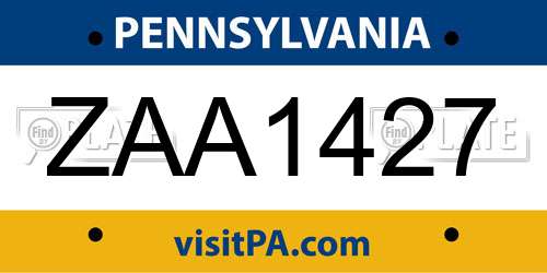 ZAA1427 Pennsylvania License Plate
