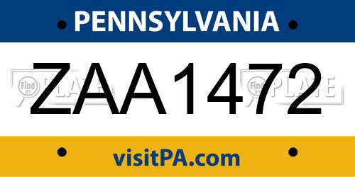 ZAA1472 Pennsylvania License Plate