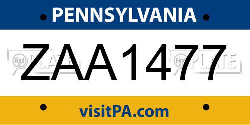 ZAA1477 Pennsylvania License Plate
