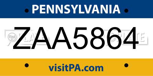 ZAA5864 Pennsylvania License Plate