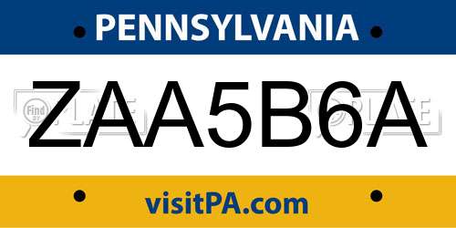 ZAA5B6A Pennsylvania License Plate