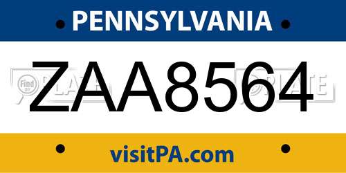 ZAA8564 Pennsylvania License Plate