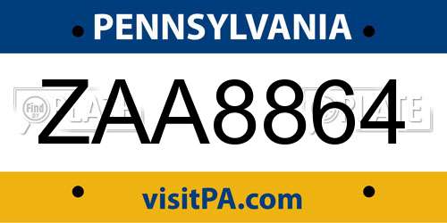 ZAA8864 Pennsylvania License Plate