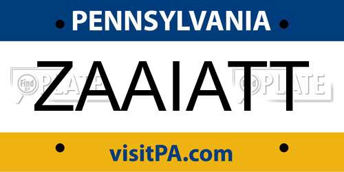 ZAAIATT Pennsylvania License Plate