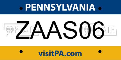 ZAAS06 Pennsylvania License Plate