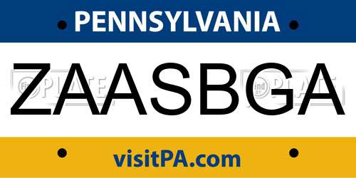 ZAASBGA Pennsylvania License Plate