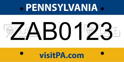 ZAB0123 Pennsylvania License Plate