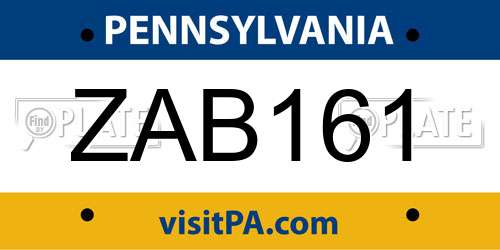 ZAB161 Pennsylvania License Plate