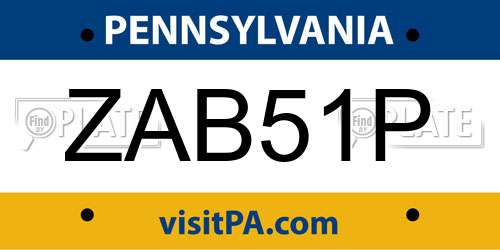 ZAB51P Pennsylvania License Plate