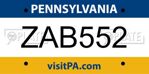 ZAB552 Pennsylvania License Plate