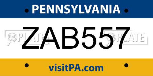 ZAB557 Pennsylvania License Plate
