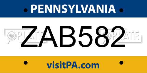 ZAB582 Pennsylvania License Plate