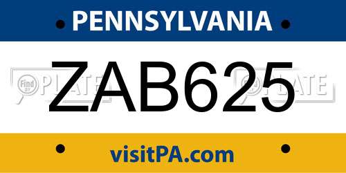 ZAB625 Pennsylvania License Plate