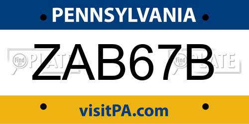 ZAB67B Pennsylvania License Plate