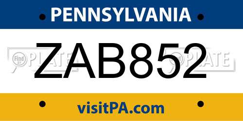 ZAB852 Pennsylvania License Plate
