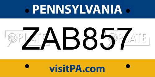 ZAB857 Pennsylvania License Plate