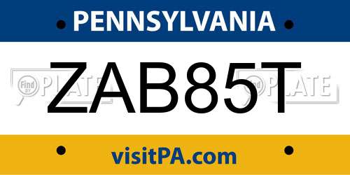 ZAB85T Pennsylvania License Plate