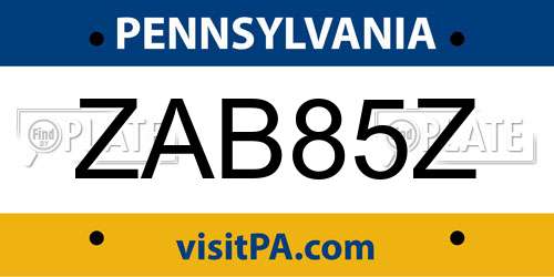 ZAB85Z Pennsylvania License Plate