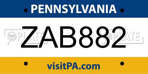 ZAB882 Pennsylvania License Plate
