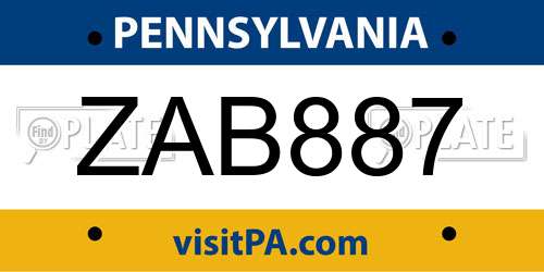 ZAB887 Pennsylvania License Plate