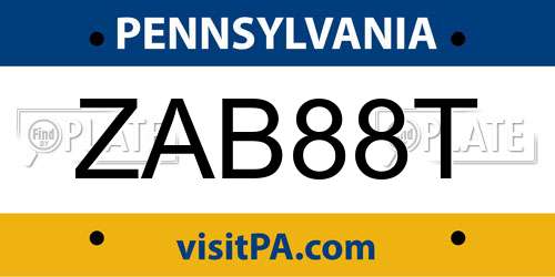 ZAB88T Pennsylvania License Plate