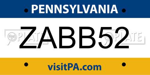ZABB52 Pennsylvania License Plate